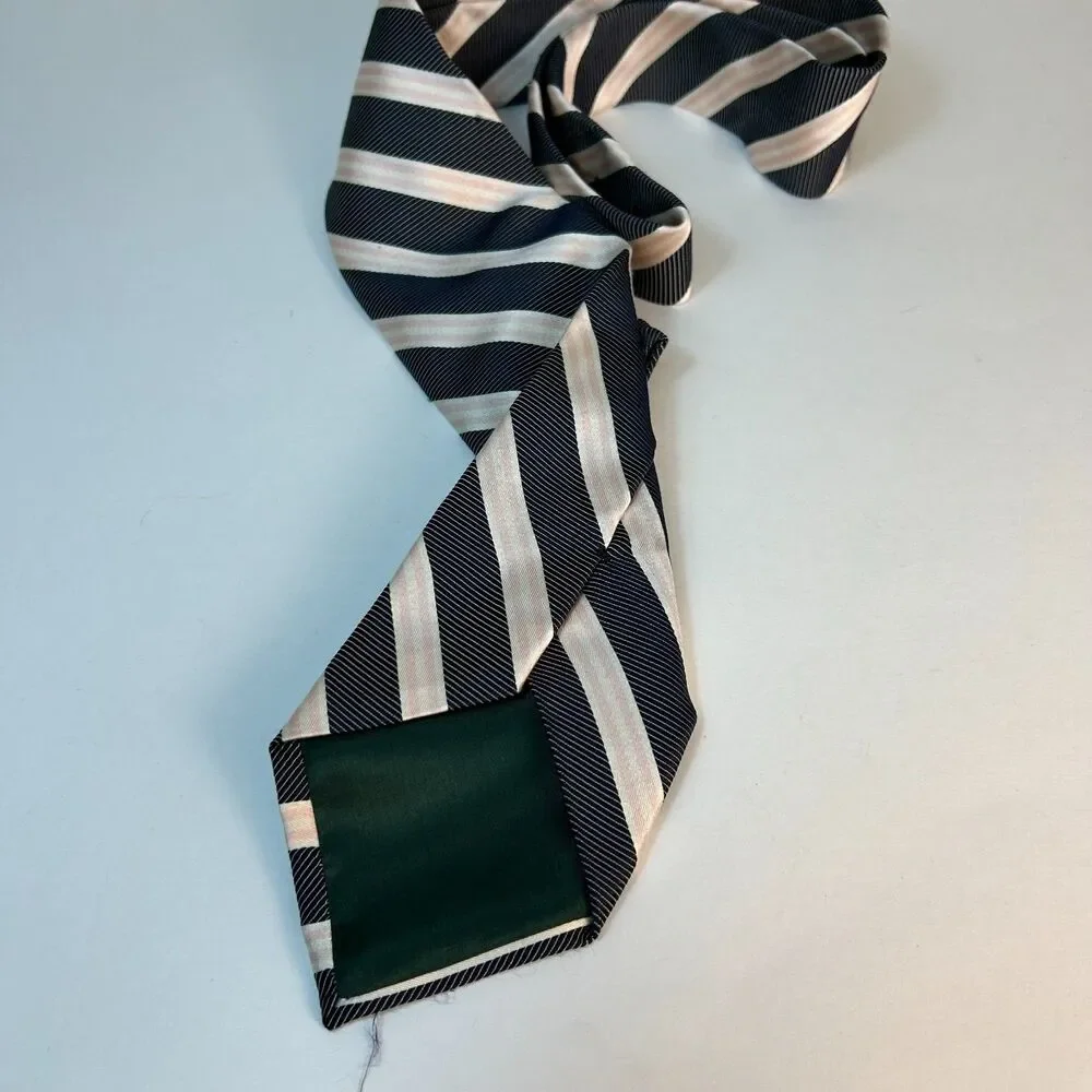 J. Crew Men's Navy Ivory Pink 100% Silk Diagonal Striped Classic Tie